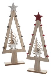 kerstboom hout met belletjes 21x6x54cm