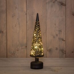 Kerstboom op voet 10x39cm Led glas zwart goud sterren