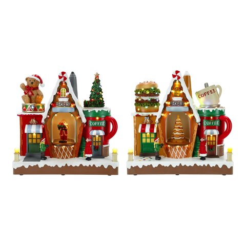 Kerstdorp bakkerij 29x13x29cm Led 2ass