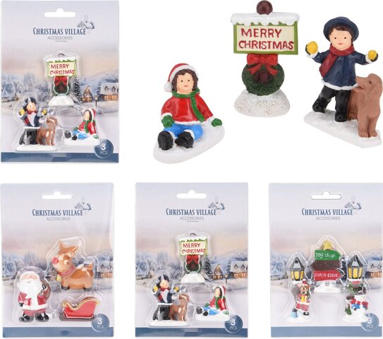 Kerstdorp figuur 3stuks 4ass