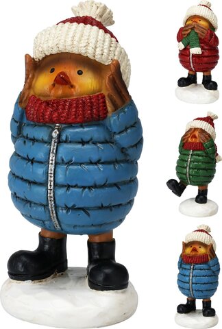 Kerstdorp figuur vogel met jas 3ass