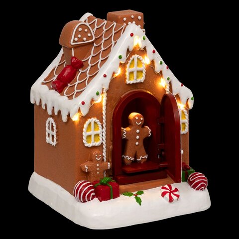 Kerstdorp huis peperkoek 14x16cm 8Led
