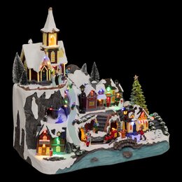 Kerstdorp kerk met trein 46x30x45cm 34Led
