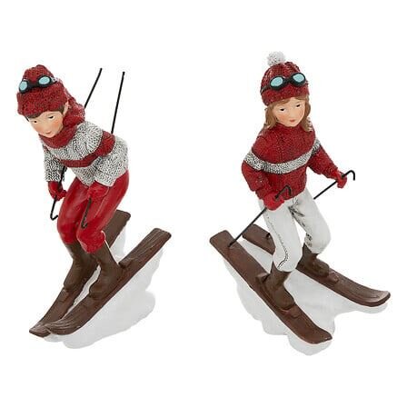 Kerstdorp mensen op ski H19,5cm 2ass