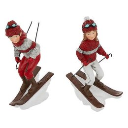Kerstdorp mensen op ski H19,5cm 2ass