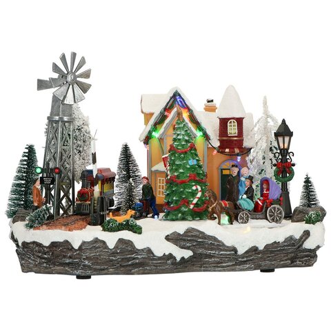 Kerstdorp met Kerstman 35x25,5x29,5cm Led - afbeelding 1