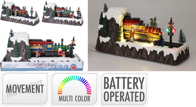 Kerstdorp winter scene trein 32cm Led