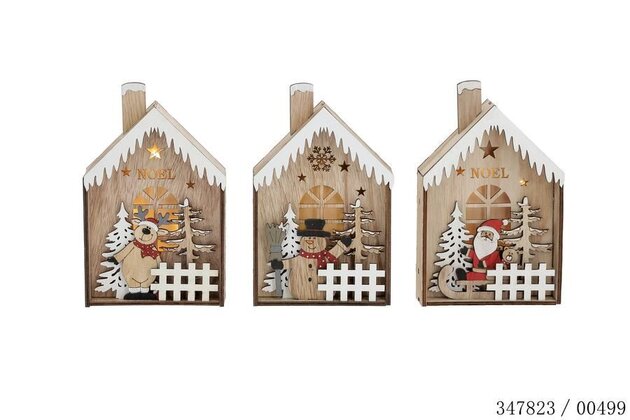Kersthuis 15x4,5x23,5cm Led 3ass