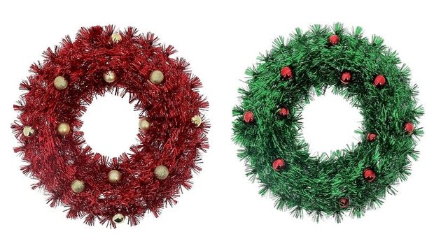 Kerstkrans D38cm met ballen 2ass