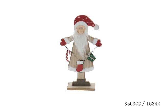 Kerstman 16x6x30cm hout wit-rood