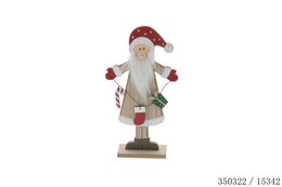 Kerstman 16x6x30cm hout wit-rood