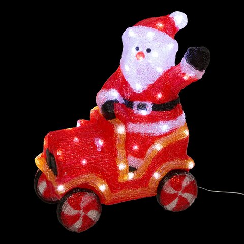 Kerstman in auto H38cm 60Led acryl