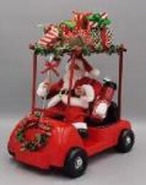Kerstman in golfkar 28x18x35cm