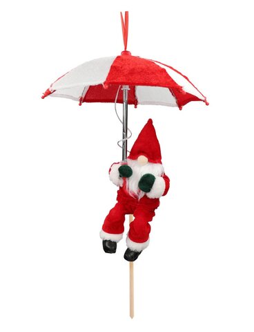 Kerstman kabouter paraplu D25xH30cm rood wit