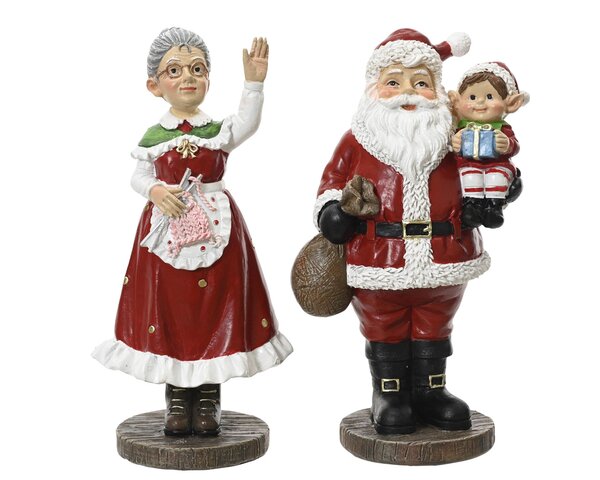 Kerstman-Kerstvrouw 10x6x16cm 2ass