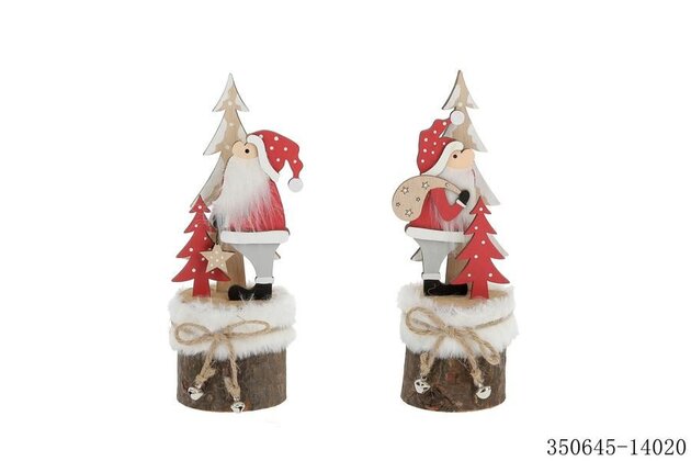 Kerstman op houtblok 6x6x24cm wit-rood 2ass