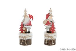 Kerstman op houtblok 6x6x24cm wit-rood 2ass