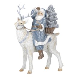 Kerstman op rendier 20x11x25cm zilver wit