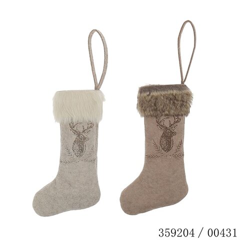 Kerstsok 16x38cm vilt 2ass