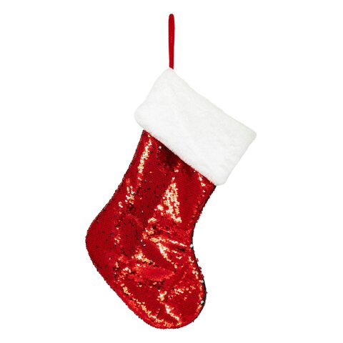 Kerstsok H50cm sequins rood