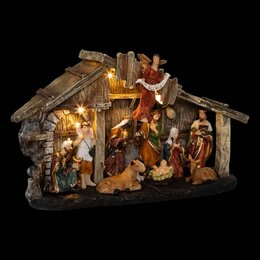 Kerststal 11figures 3Led H18cm - afbeelding 3