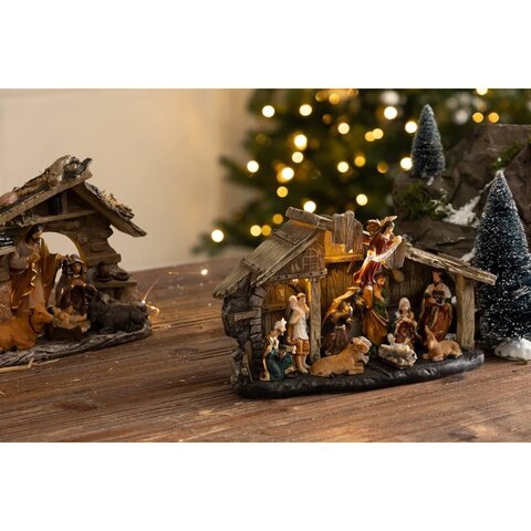 Kerststal 11figures 3Led H18cm - afbeelding 6