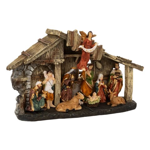 Kerststal 11figures 3Led H18cm - afbeelding 1