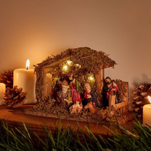 Kerststal led +7 figuurtjes 20x13cm - afbeelding 2