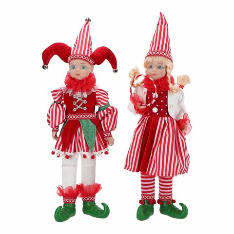 Kinderen elfkostuum 14x8x45cm rood wit 2ass