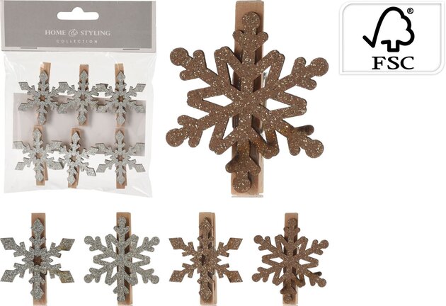 Knijpers sneeuwvlok 6stuks