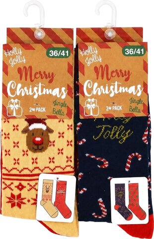 Kousen Junior 2paar X-MAS mt39-41 - Holly Jolly