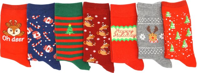 Kousen Junior 7paar X-MAS mt27-30/mt31-34/mt35-38 - Snow
