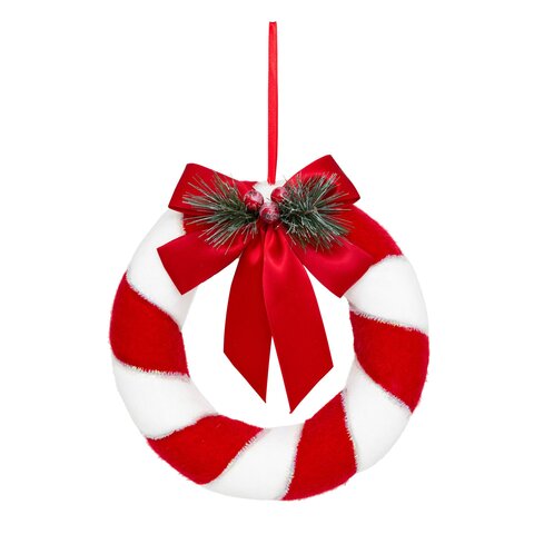 Krans Candy Cane D23cm kunststof rood wit