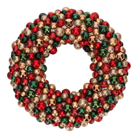 Krans met kerstballen D30cm groen rood goud