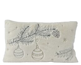Kussen 30x50cm tak met sneeuwbal wit