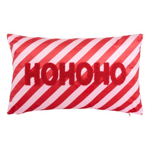 Kussen 50x30cm HoHoHo gestrepen rood wit
