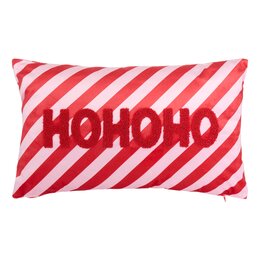 Kussen 50x30cm HoHoHo gestrepen rood wit