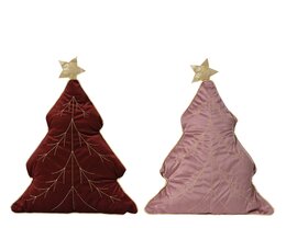 Kussen kerstboom 40x38cm roze 2ass