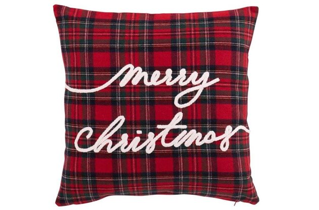 Kussen Merry Christmas 45x45cm Ruiten rood groen