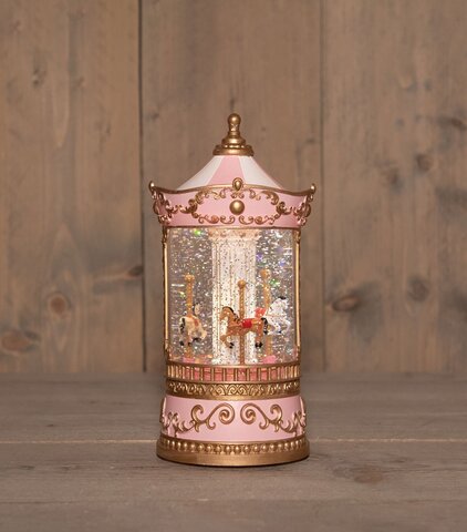 Lantaarn 12x25cm Led warm wit - caroussel roze