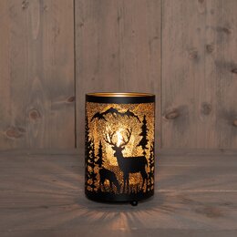 Lantaarn D10xH16cm zwart goud - met rendier