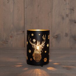Lantaarn D10xH16cm zwart goud - met rendier