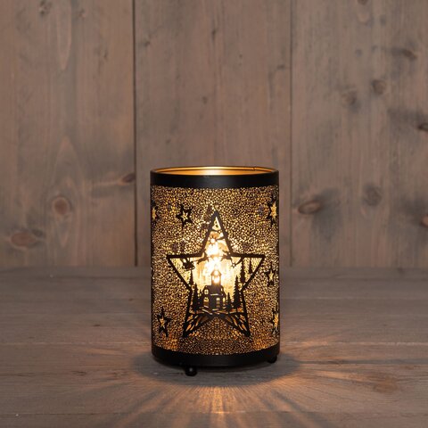 Lantaarn D10xH16cm zwart goud - met ster