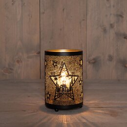 Lantaarn D10xH16cm zwart goud - met ster