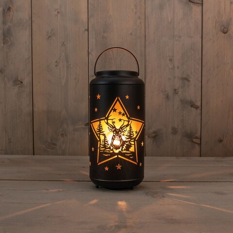 Lantaarn D12xH25,5cm zwart goud met timer