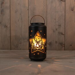Lantaarn D12xH25,5cm zwart goud met timer