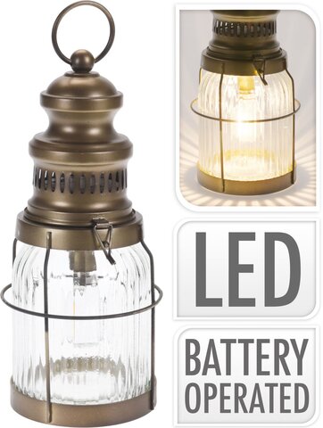 Lantaarn H29cm bruin Led