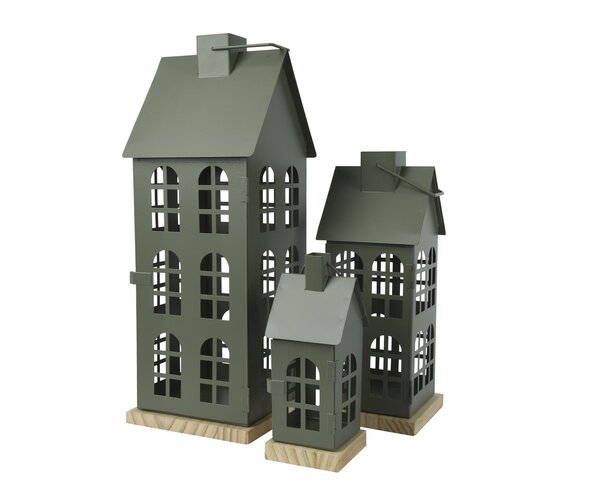Lantaarn-huis ijzer dennengroen 12x12x30cm