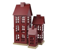 Lantaarn-huis ijzer rood 16x16x45cm