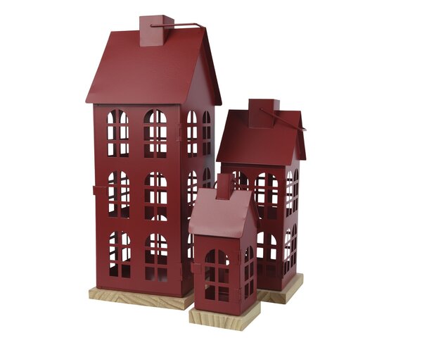 Lantaarn-huis ijzer rood 8x8x20cm